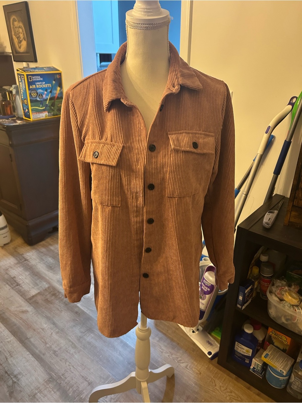 SHEIN pink Corduroy Button-Down Shirt Jacket